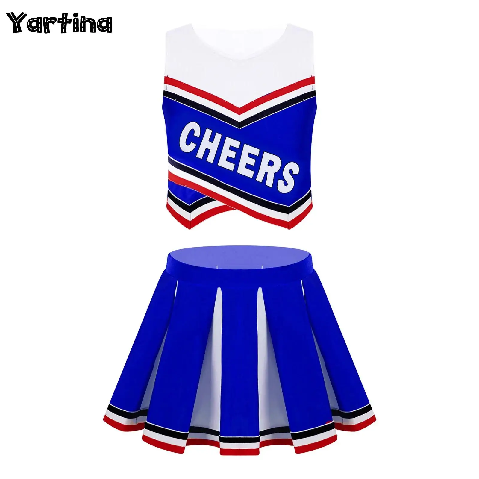 

2Pcs Kids Girls Sport Ballet Jazz Dance Outfit Halloween Cheerleading Costume Letters Cheers Print Vest And Pleated Skirt Set