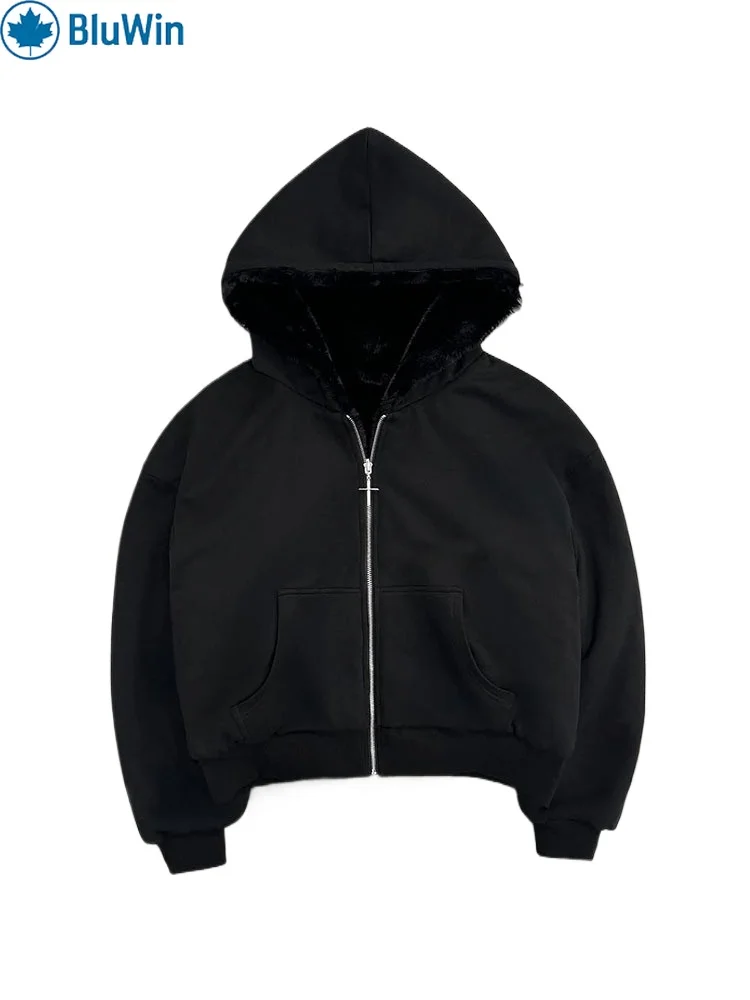 

BluWin 2025 4Colors Men’s Reversible Leopard Print Hooded Zip-Up Sweatshirt – Loose Fit Two-Way Wear Winter Hoodie Jacket