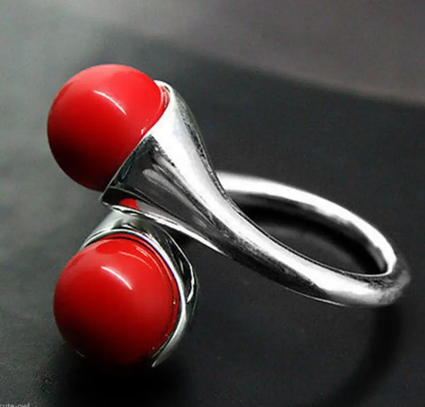 

Women's Beautiful Natural Red Coral 925 Solid Sterling Silver Ring Size adjust