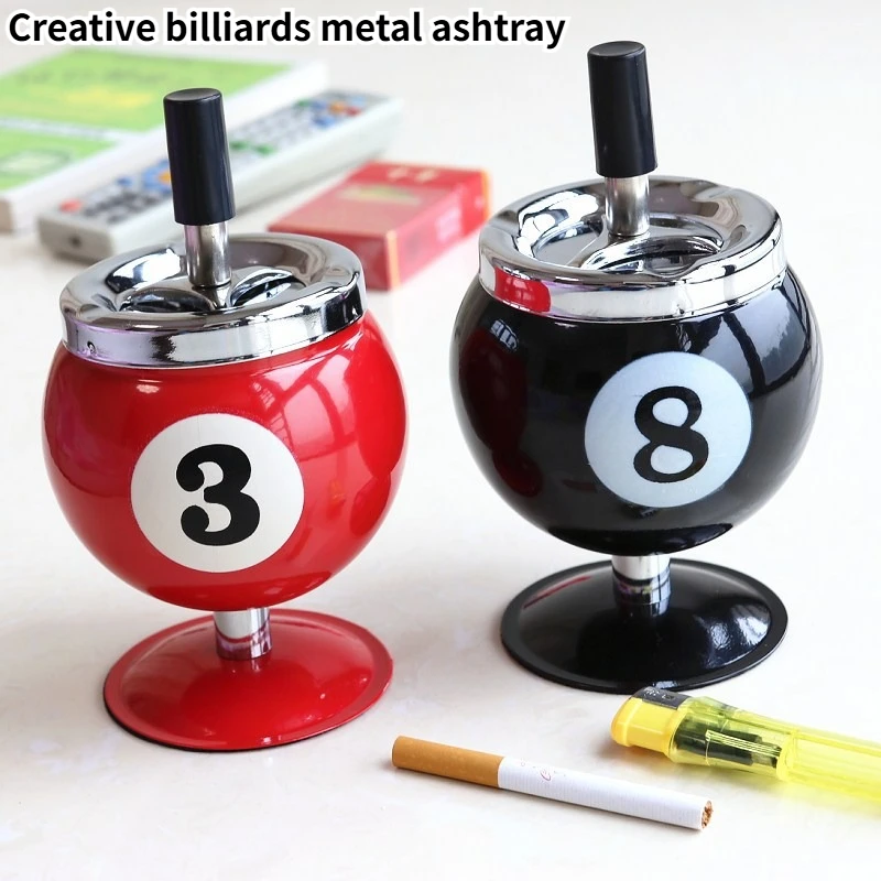 Creative Billiards Metal ashtray with lid anti fly ash office table tennis decorative ashtray  Home Restaurant Bar Cigar Ashtray