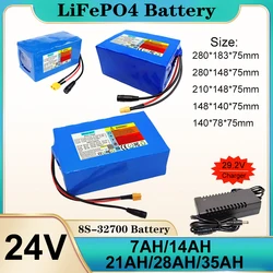 24V 7AH 14AH 21AH 28AH 35AH LiFePO4 Battery Pack  8S-32700 with BMS for Scooter Wheelchair Lawnmower Solar Battery + Charger