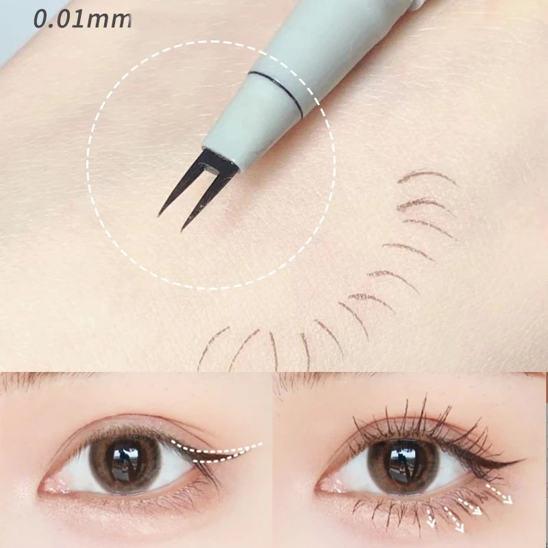 Waterproof 2 Point Liquid Eyeliner Pen Lasting Natural Quick Dry Ultra-thin Lower Eyelash Eyebrow Tattoo Pen Eye Makeup Cosmetic