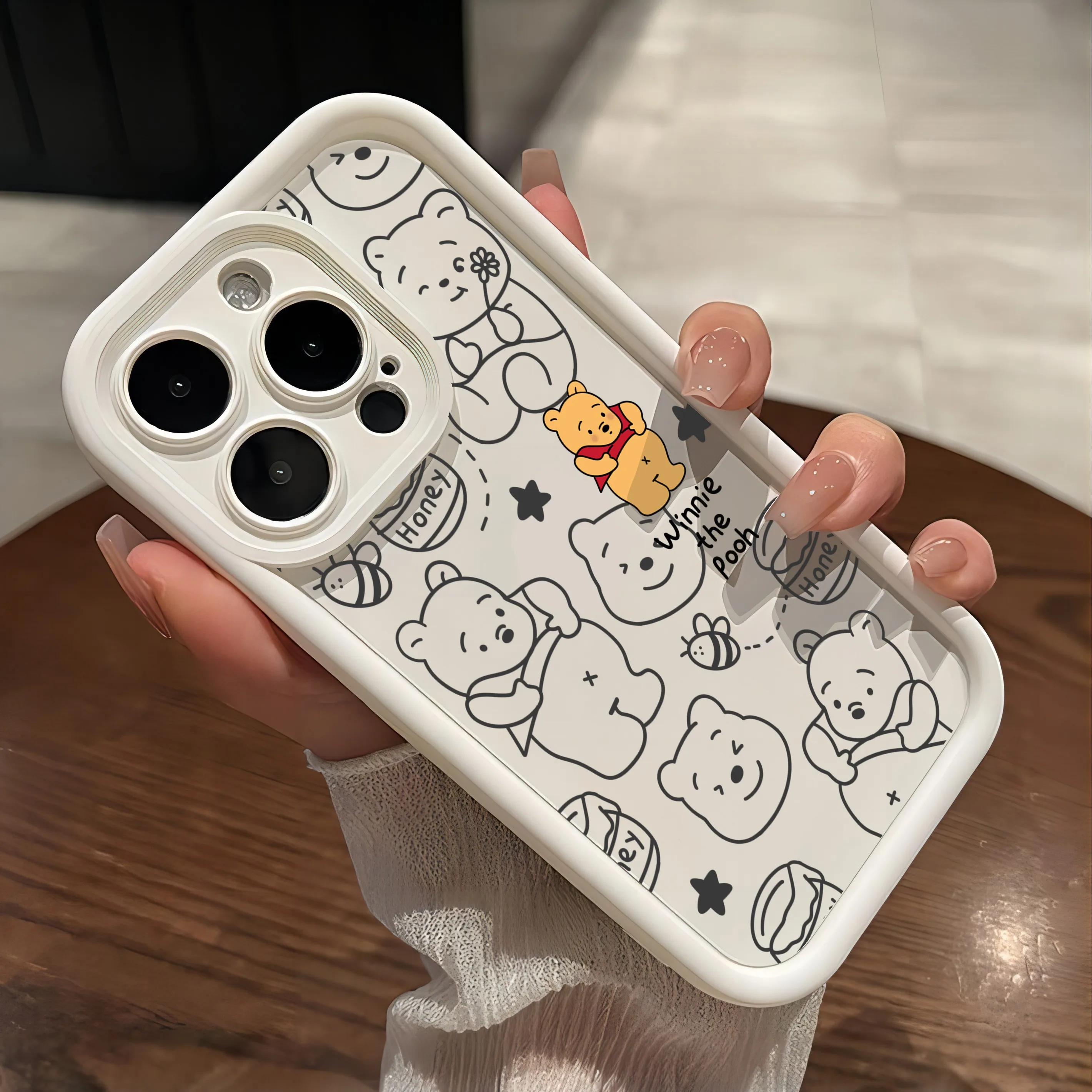 Winnie Pooh Plain Multistep Phone Case for OPPO A5 A7 A16 A17 A38 A53 A54 A55 A58 A72 A74 A76 A78 A94 A98 4G 5G With Hand Strap