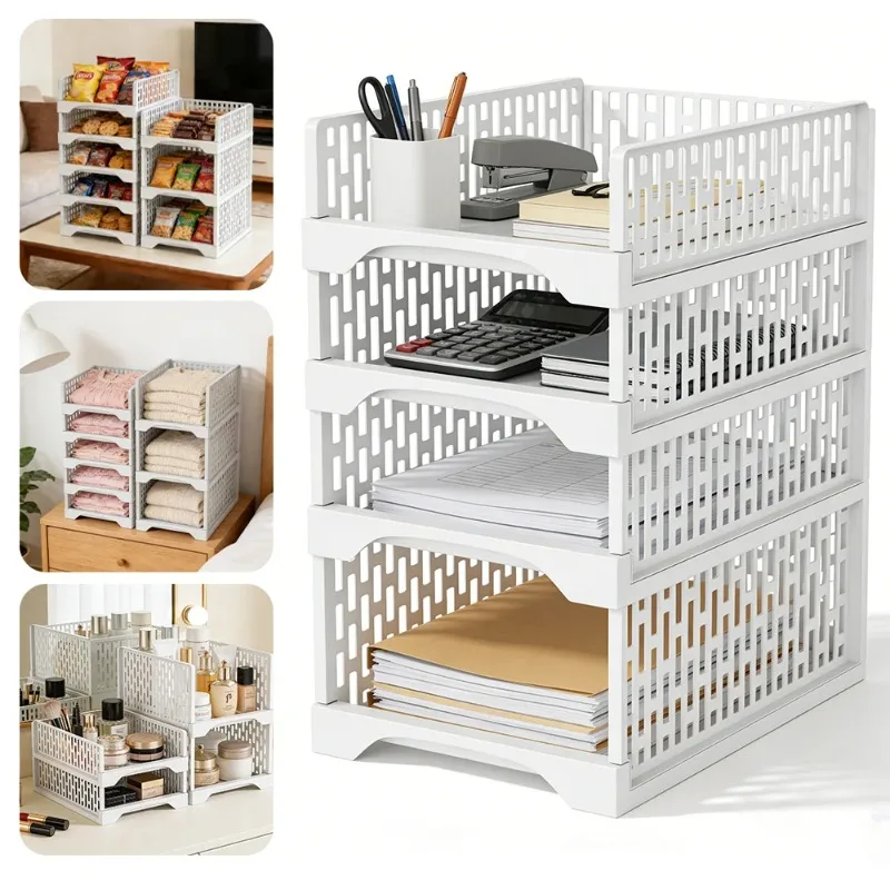 2/4Pcs Stackable Wardrobe Storage Rack Storage Basket Clothes Layered Partition Shelf Toy Books Organize Assembled Drawer