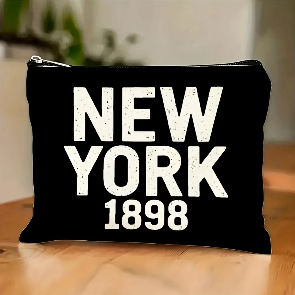 

A NEW YORK 1898 Vintage City Print Makeup Bag- Multifunctional Zipper Pouch, Jewelry Storage Bag, Perfect Travel Zipper Small St