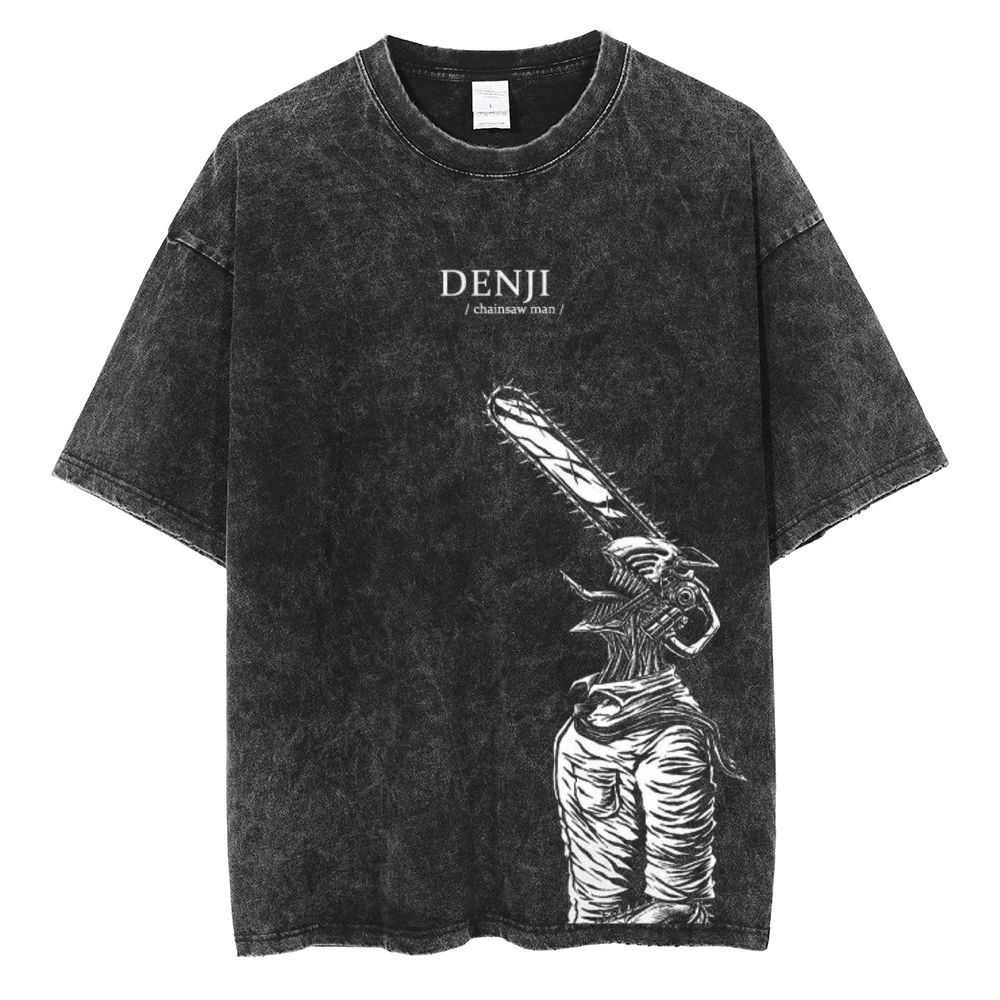 

Chainsaw Man Graphic T-shirt Manga Denji Print Tshirt Washed Oversized T Shirt Pure Cotton Short Sleeve Tees Men Women Clothing