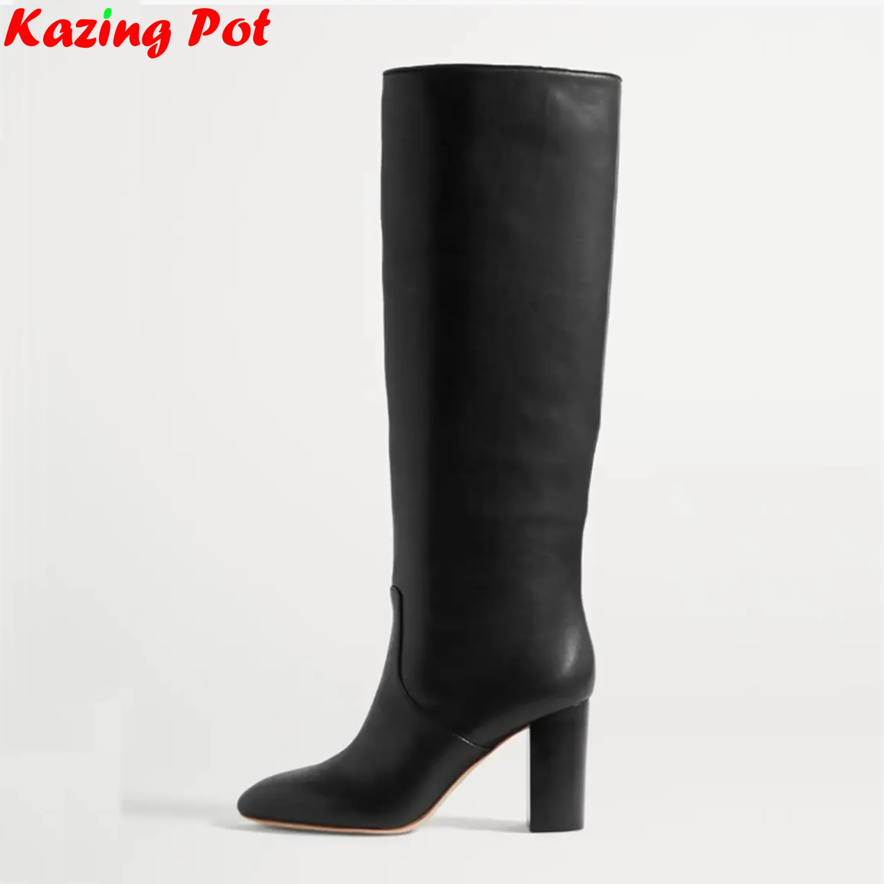 Botas de montar de tacón alto con punta redonda de cuero de vaca de talla grande 33-46, zapatos cálidos de invierno para club nocturno, botas hasta la rodilla para fiesta de lujo Ins para mujer