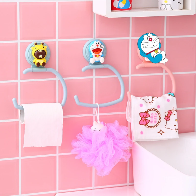 Doraemon Bathroom Hanging Towel Rack No Punch Single Rod Cartoon Bathroom Paper Towel Holder Wall Hanging Kitchen Rag Rack Hooks