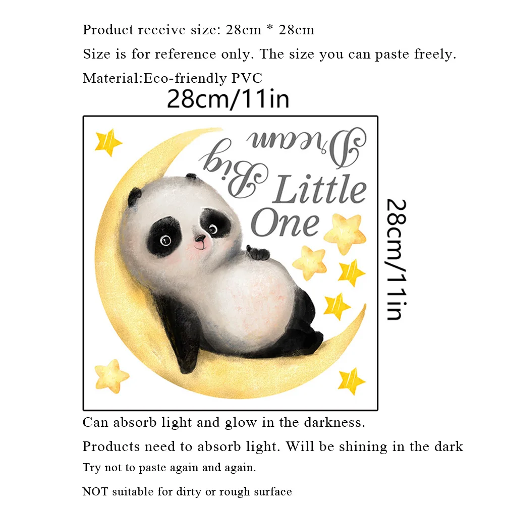 Luminous Cartoon Panda Moon Wall Sticker Kids Room Decor Glow In The Dark Decals Bedroom Home Decoration Self-adhesive Wallpaper