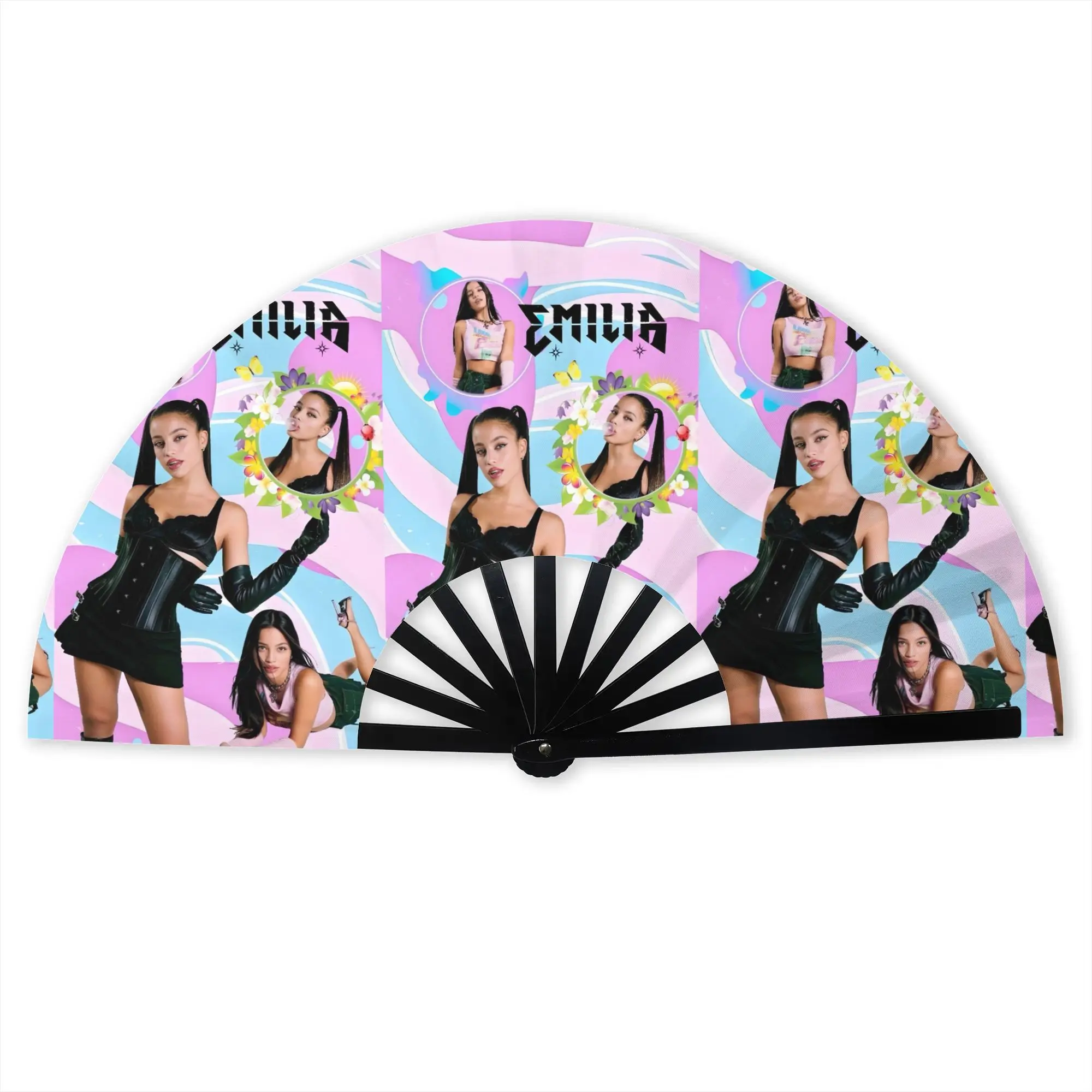 E-Emilia Mernes Traditional Folding Fan Oriental Art Mp3 Singer High-Quality Polyester Fans Gift Classic Decorative Hand Fan