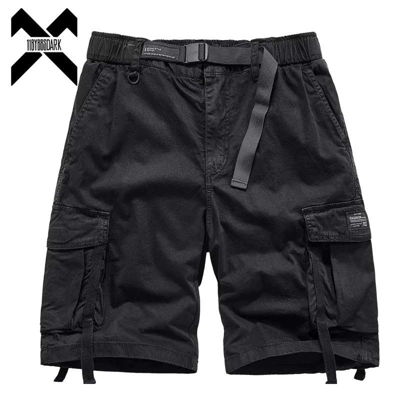 

Men Tactical Cargo Shorts Functional Multi Pockets Shorts Techwear 2023 Summer Hip Hop Streetwear Knee Length Pants Black