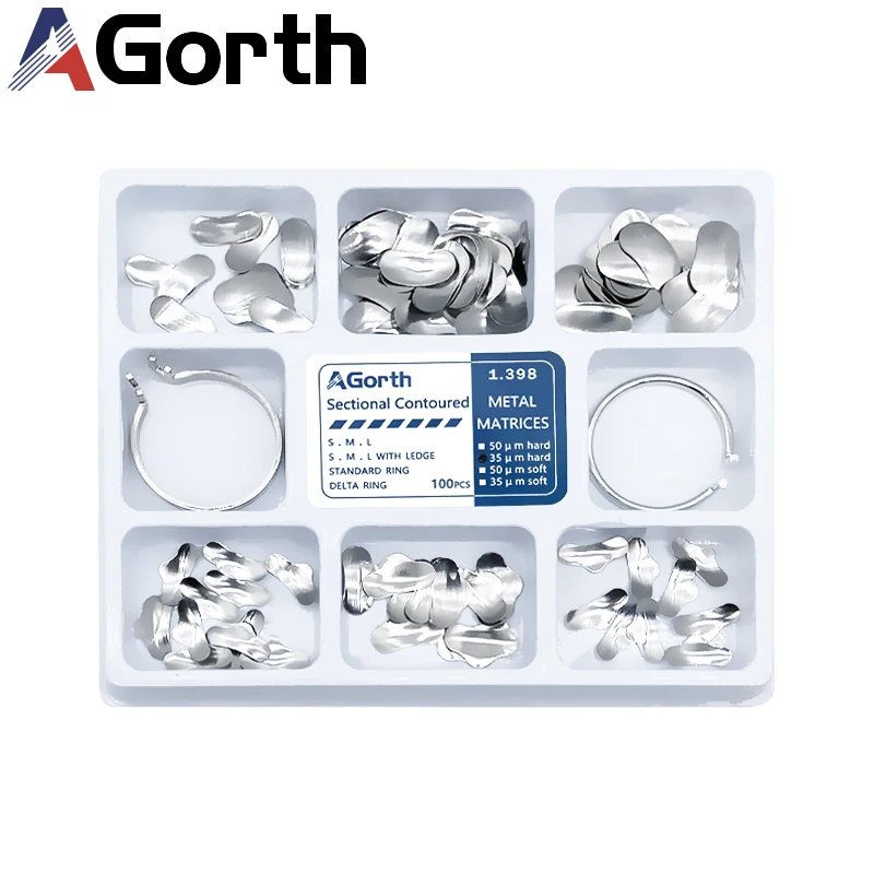 

100Pcs/Box Dental Sectional Contoured Metal Matrices with Spring clip No.1.398 Dentist Accessory Dentistry Matrix Bands