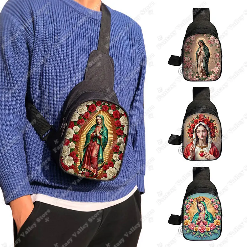

Holy Virgin Mary Print Chest Bag Lady of Guadalupe Women Crossbody Bags for Travel Maria Shoulder Bags Key Phone Holder