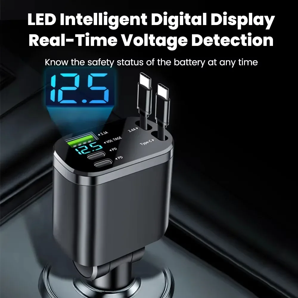 120 واط 4/5 في 1 قابل للسحب شاحن سيارة USB C كابل آيفون هواوي سامسونج شحن سريع الحبل ولاعة السجائر محول PD QC3.0 #3