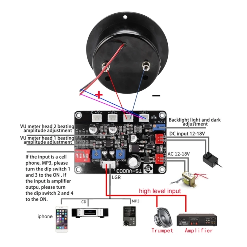 High Accuracy DB-Amplifier Level VU Guage Meter Header with Light Bulbs Audio-Device Stereo Meter Header Bike Accessory