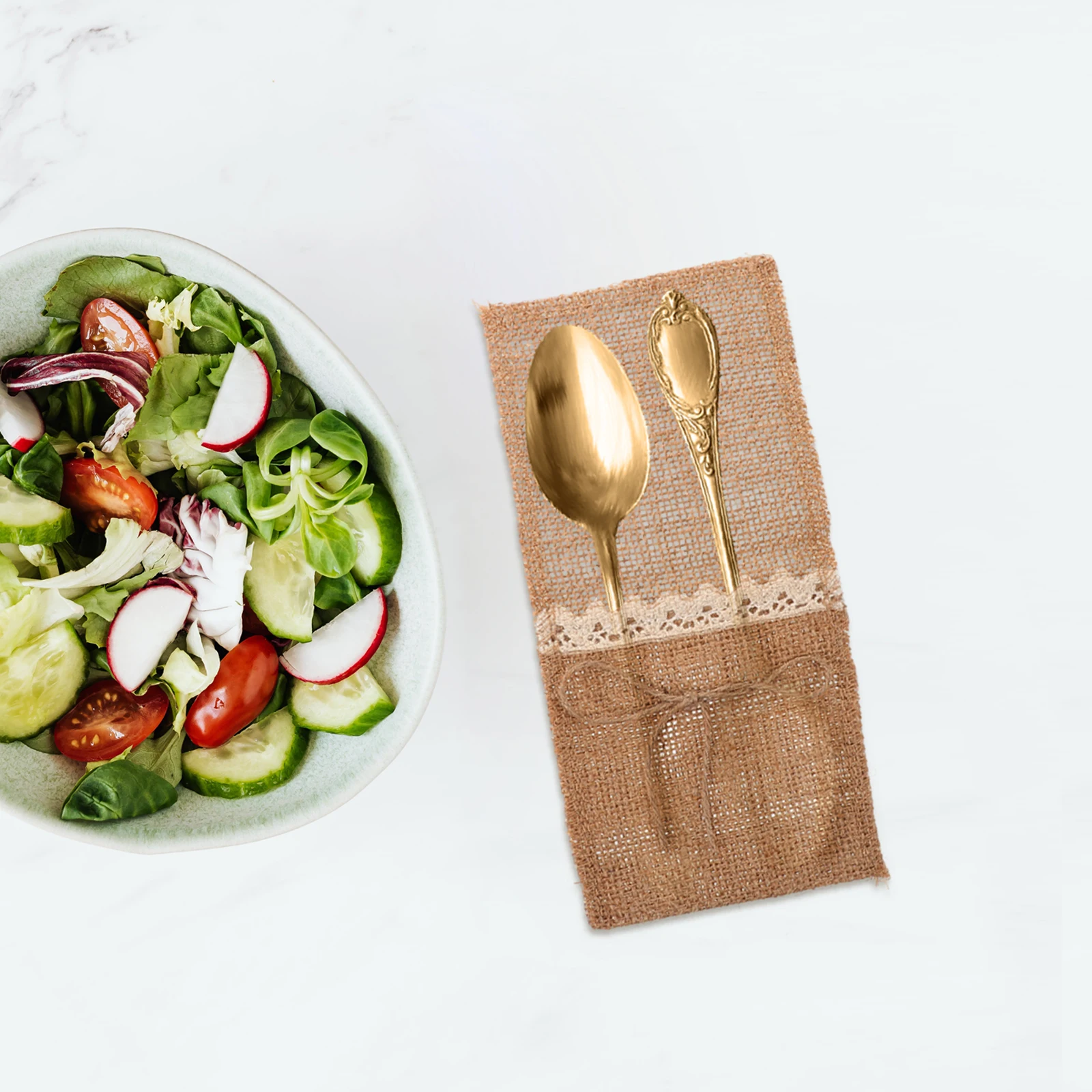 10 قطعة جيوب أدوات المائدة الدانتيل الخيش أصحاب أدوات المائدة للسكاكين الشوك ملاعق حفل زفاف الديكور كيس التخزين المطبخ #1