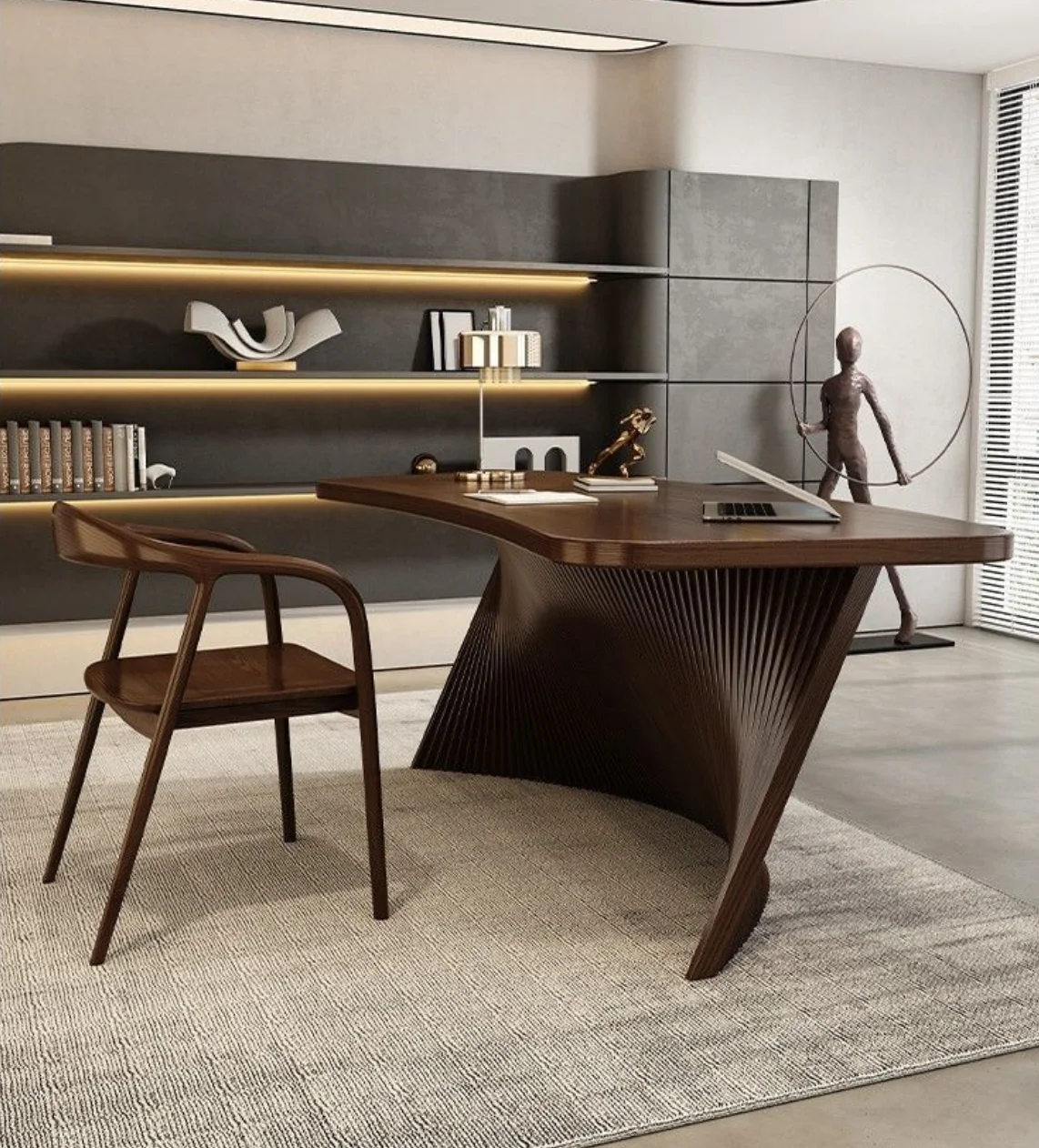 Modern Executive Desk And Chair Set CEO Wood Table With New Design Walnut Grey Office Furniture For Home Or Office Building