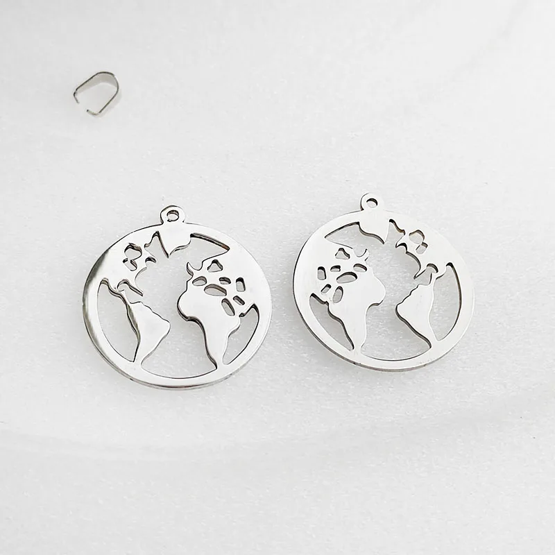 10pc/lot DIY Round Stainless Steel Jewelry Accessories Making Parts New Globe Map Customized Items Are Welcomed With Low MOQ