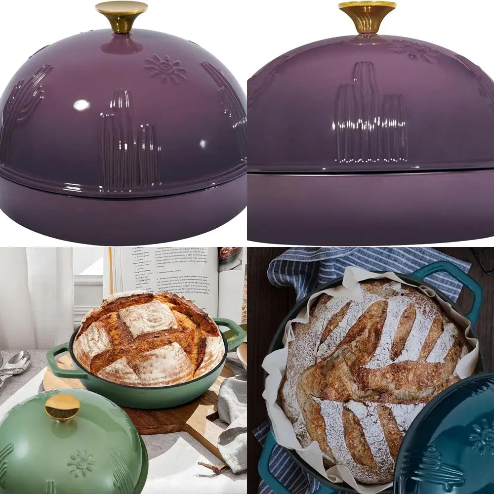 

Magenta Enamel Cast Iron Dutch Oven with Cloche Lid for Sourdough Baking, 9.8