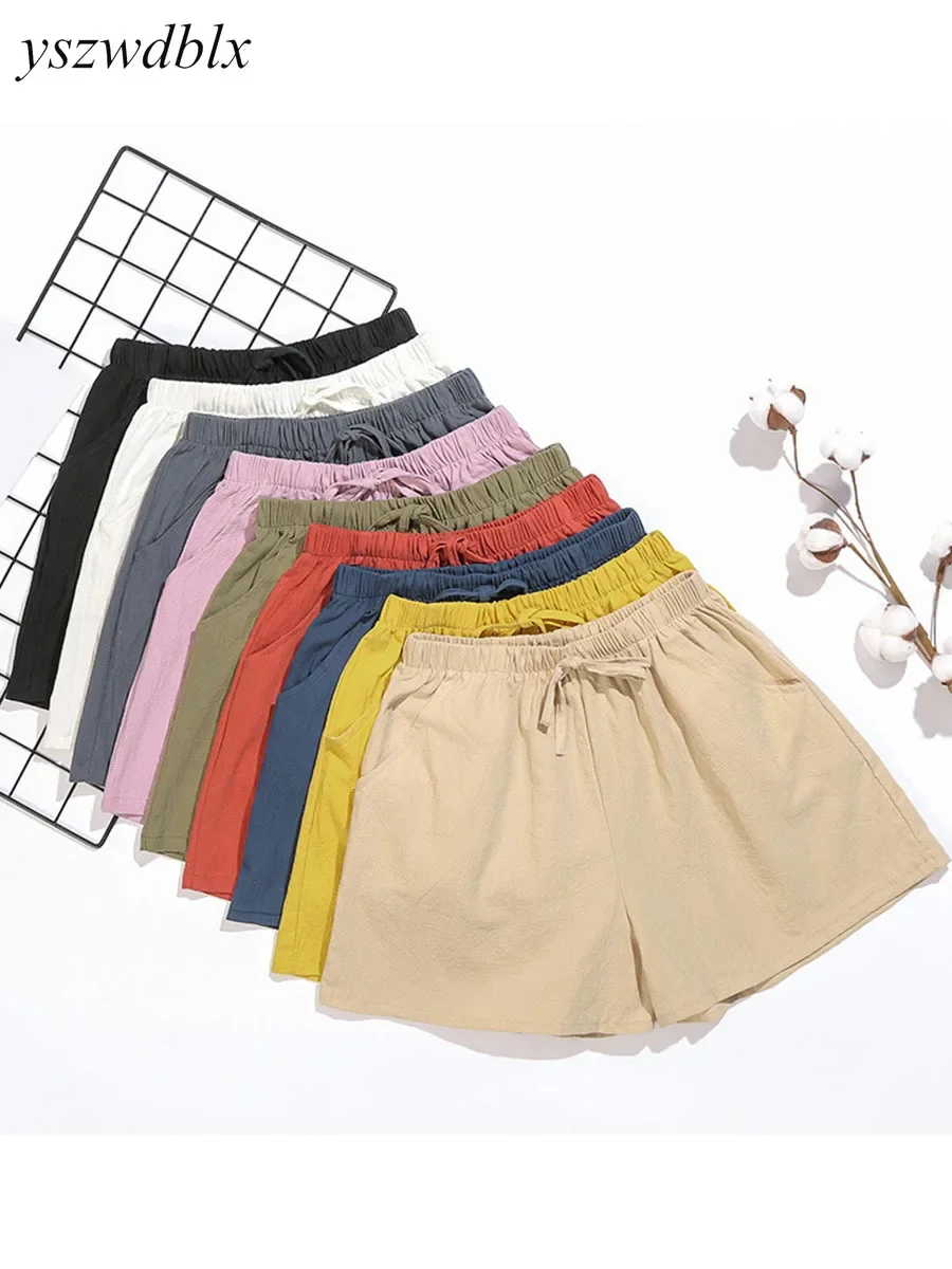 YSZWDBLX Women Shorts Summer 2024 Linen Cotton Casual Korean Girls Shorts Wide Leg Sexy Shorts Woman Elastic Waist Harem Pants