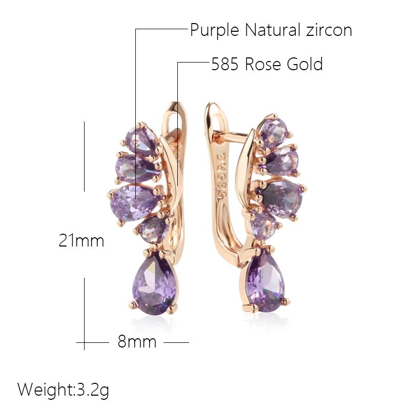 Wbmqda Luxury Fashion Purple Crystal Flower Drop Earrings For Women 585 Rose Gold Color Wedding Party Fine Zircon Jewelry Gifts