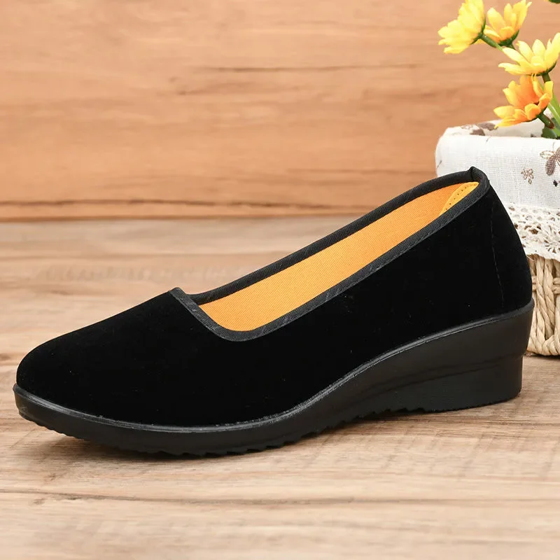 Lady Fashion Sweet Light Weight Black Flock High Quality Loafers Women Casual Comfort Hotel Work & Office Flat Shoes Zapatos A94