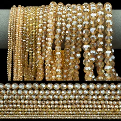 3~10mm Golden Champagne Austrian Crystal Glass Faceted Round Loose Spacer Beads For Handmade Jewelry Making DIY Bracelet Earring