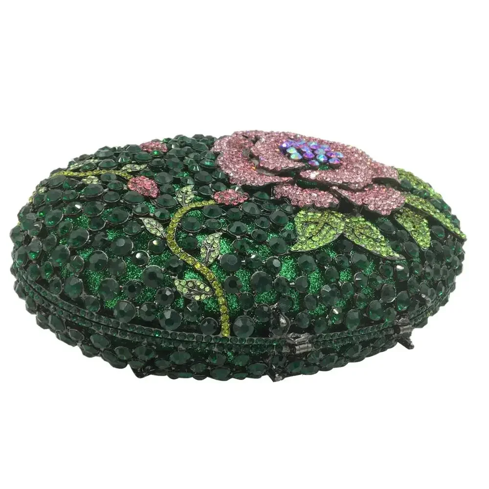 Boutique De FGG (disponibile) verde smeraldo donna fiore di cristallo pochette da sera Party Cocktail strass Minaudiere borse