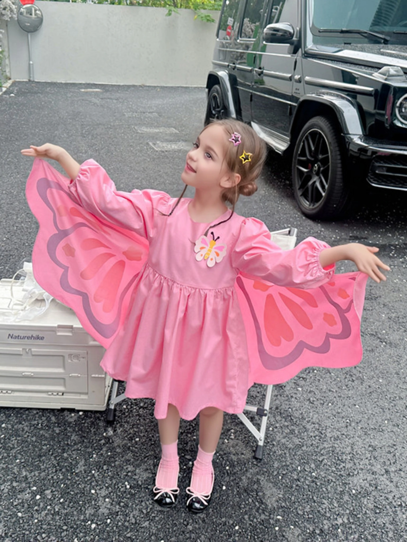 New Girl Dress Butterfly Wings Shape Spring Summer Long Sleeved Dress Children's Leisure Party Dress For Girl 1-5 Years