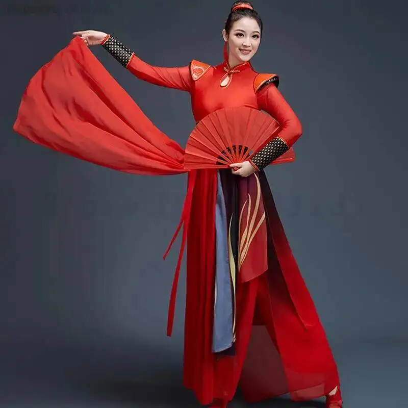 

Ancient Chivalrous Women's Hanfu Stage Performance Dance Outfit 4XL Chinese Folk Dance Costumes Retro Yangko Drumming Clothing