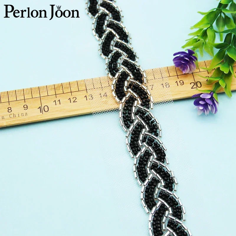 5 Yards Mixed Color Beaded Imitation Handmade Gold Black Lace DIY Webbing Decoration for Belt Dresses Clothing Accessories HB040