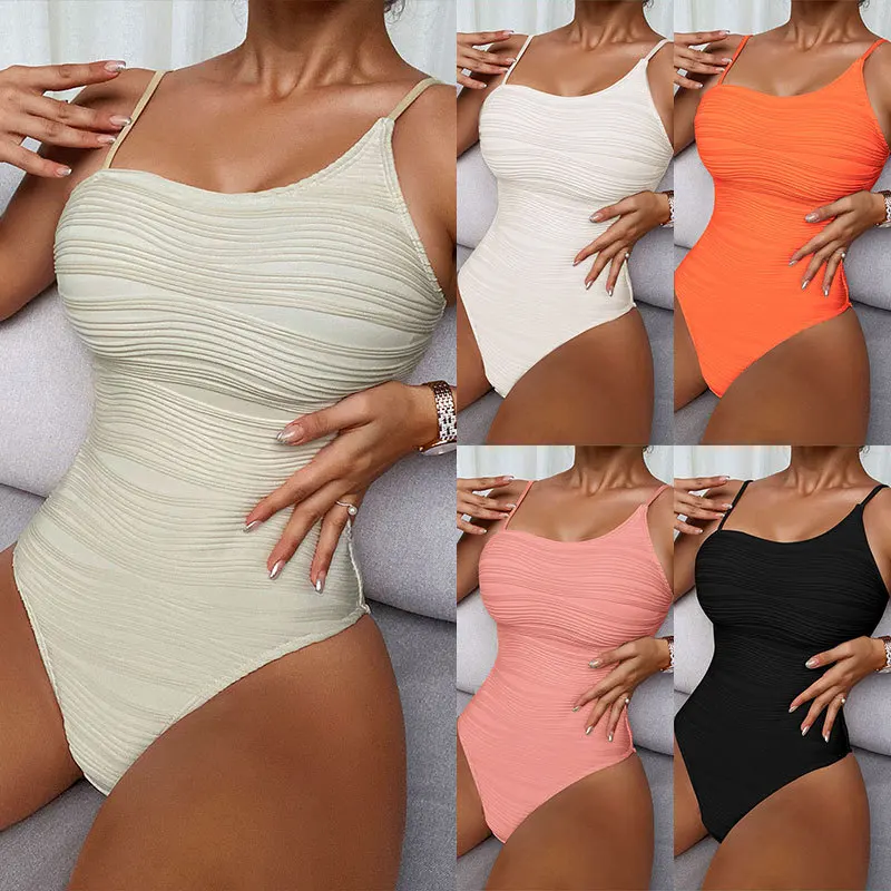 

2024New Conservative Spaghetti Straps One-Piece Swimsuit Women's Belly-Covering Tight Hot Spring Bikini Swimsuit Wholesale