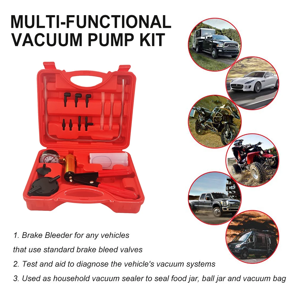Podofo Multifunktionales Auto-Vakuumpumpen-Set, Handgehaltenes Bremsenentlüftungs- und Prüfgerät-Set für Auto, Motorrad, LKW, Vakuumpumpen-Organizer – Detail 7