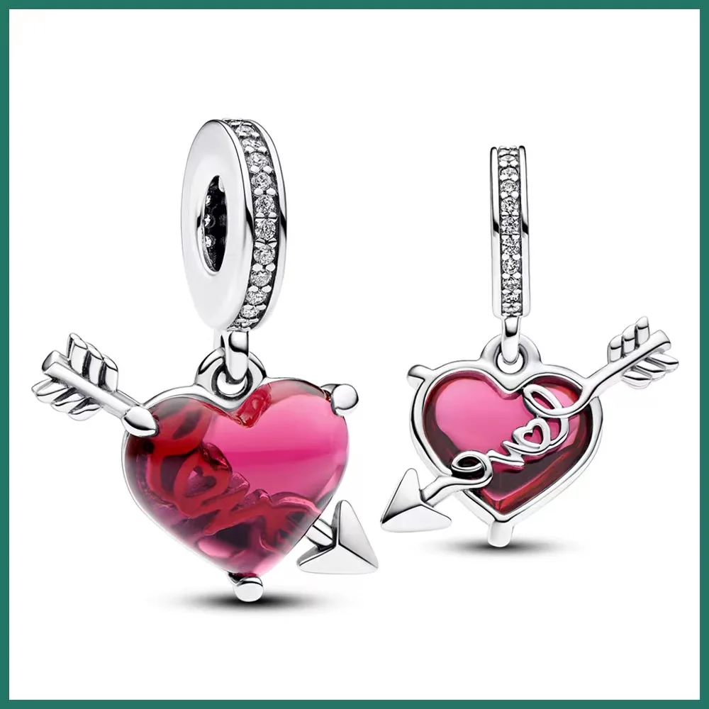 New One Arrow Heart Piercing Charm Bead Pendant Suitable for Pandora Original 925 Sterling Silver DlY Bracelet Women's Jewelry