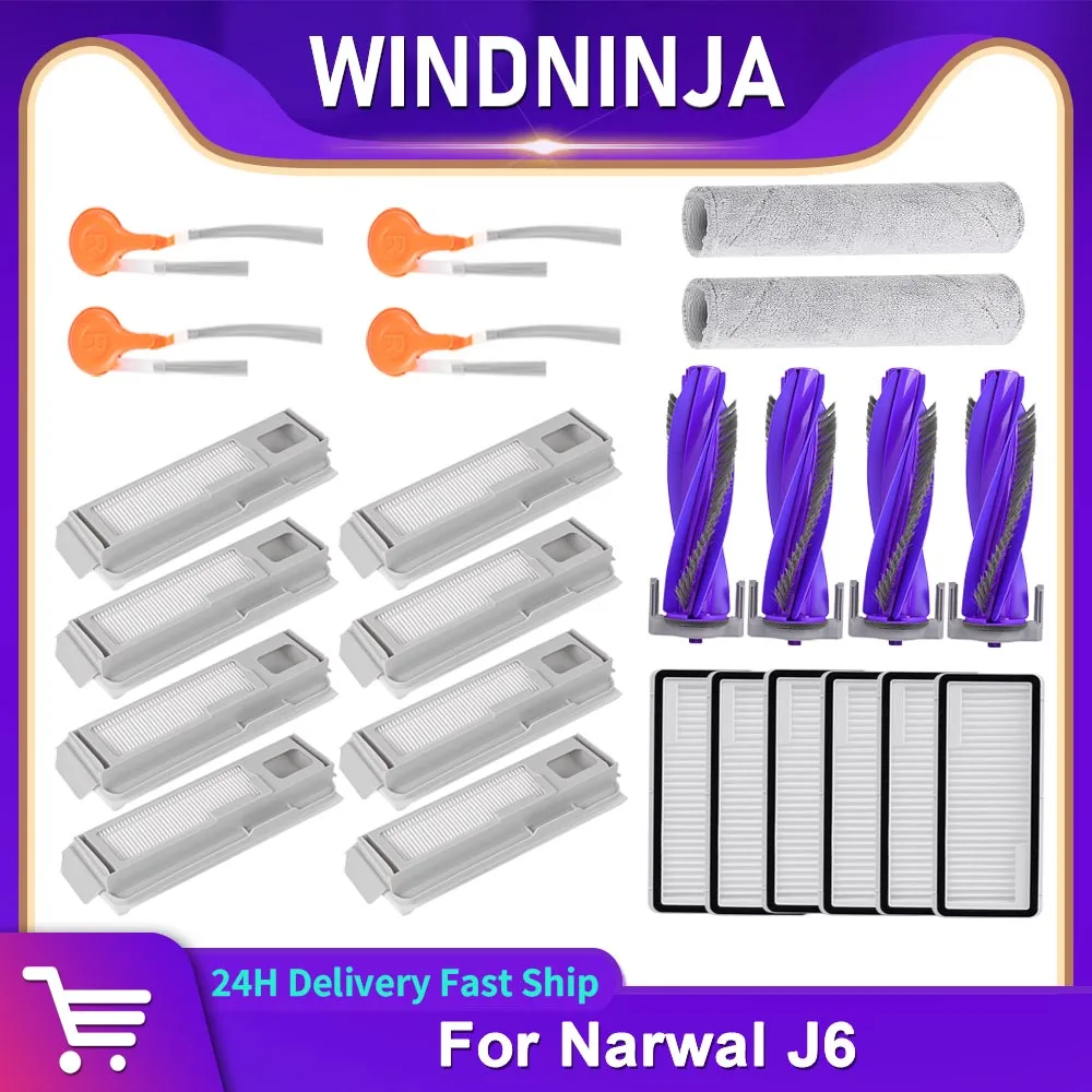 Spare Parts For Narwal J6 HEPA Filter Roller Mop Dust Bag Mop Track Main Side Brush Robot Vacuum Cleaner Replacement Accessories