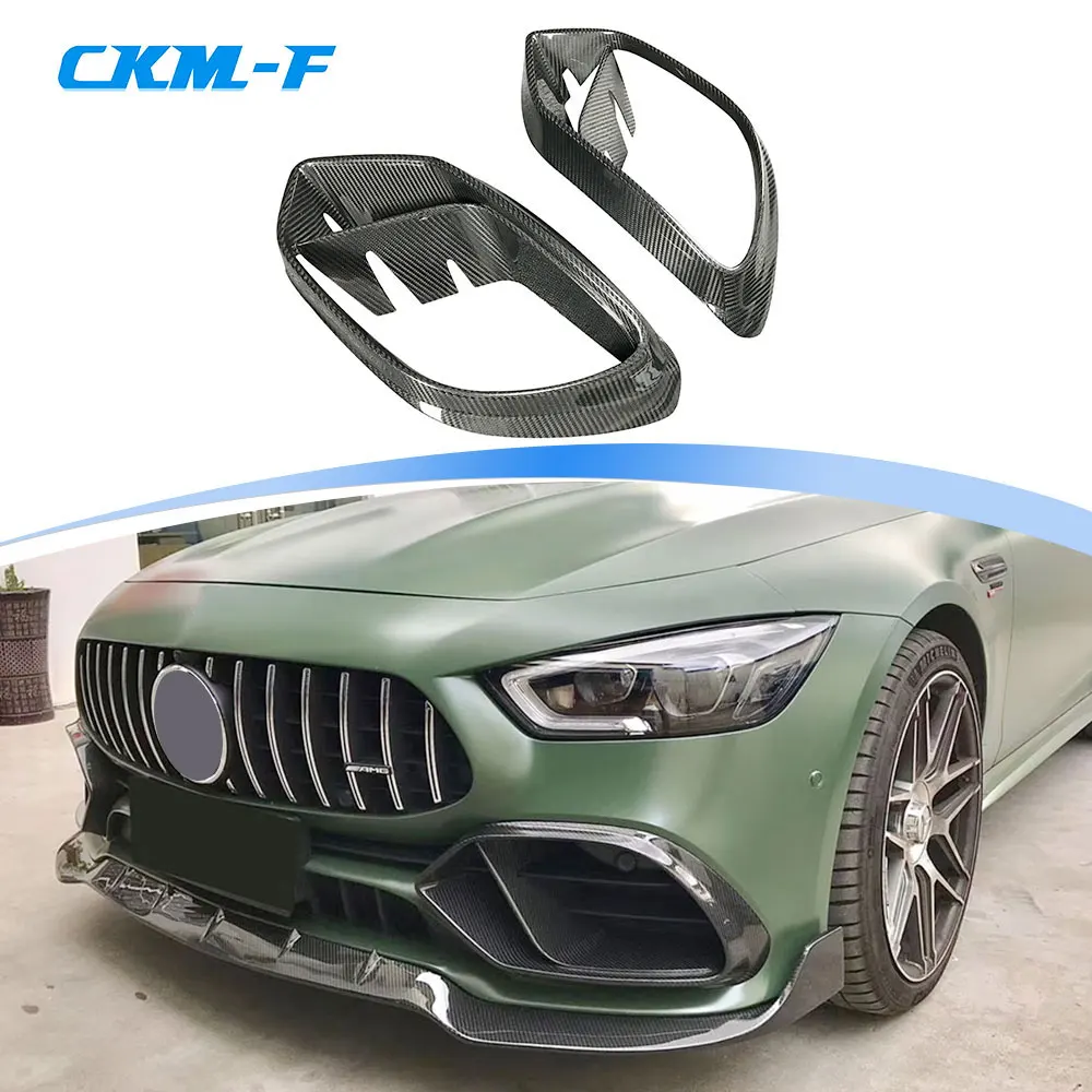 For Benz AMG GT50 GT53 GT43 2019 2020 B Style Dry Carbon Fiber Front Bumper Air Vent Outlet Cover Trim FRP Foglamp Mesh Grill