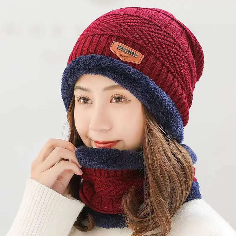 Bonnets en tricot de laine pour hommes et femmes, écharpe d'hiver, chapeaux, épais, peluche, chaud, casquettes, extérieur, cyclisme, ski, protection contre le froid, masque de cou