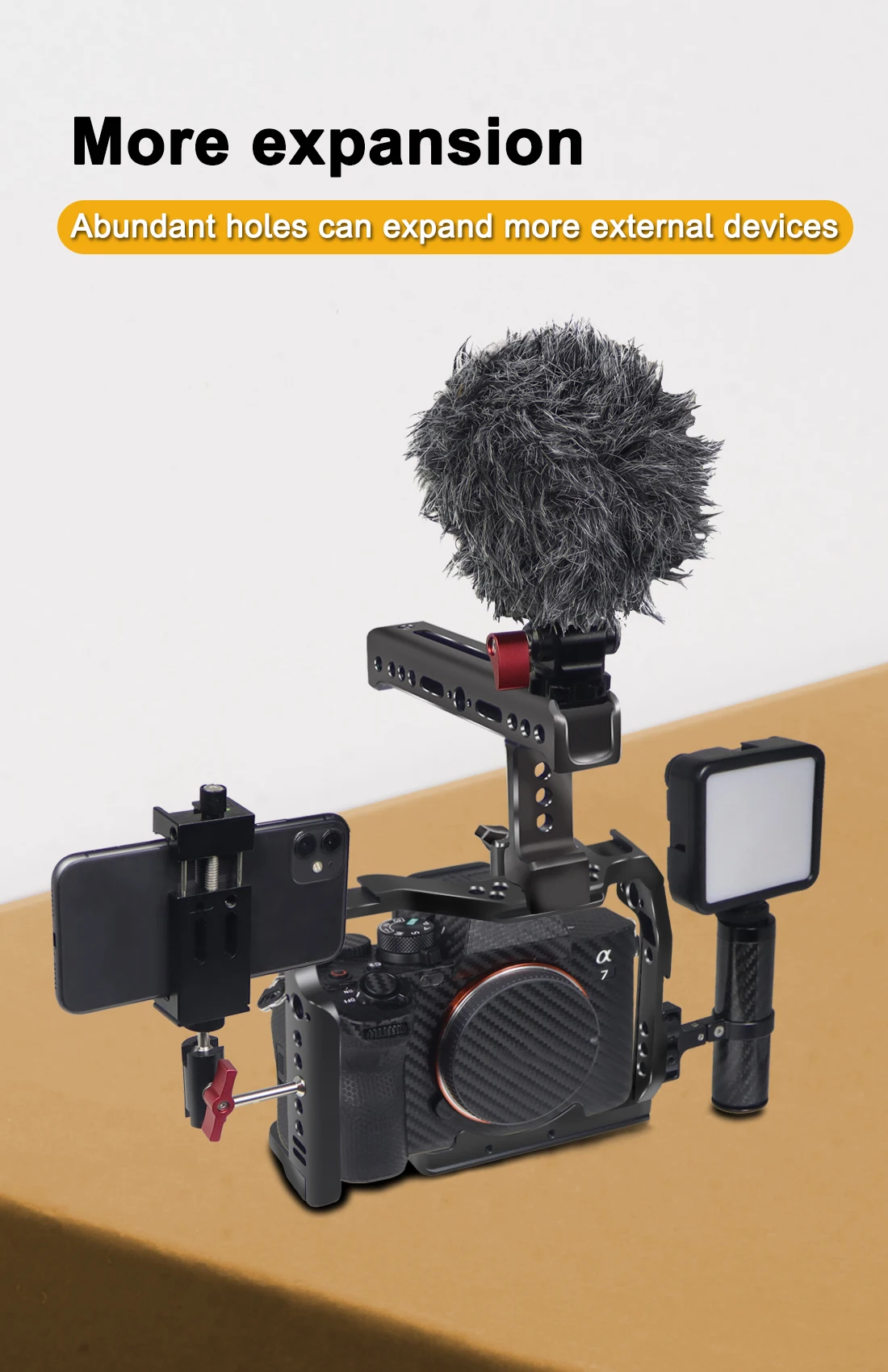 A7M4 A7R4 Kamera Vollkäfig Rig Griff Griff Arca-stil Kalten Schuh Halterung ARRI Ortung für Sony Alpha 7S III IV A7M3 A73 A7R3 A7S3 – Detail 4