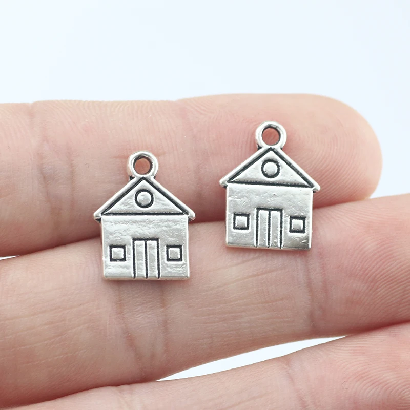 20 Pieces 13*16mm Mixed Alloy Antique Silver Color House Charms Vintage Bracelet Pendant Accessory For DIY Jewelry Making