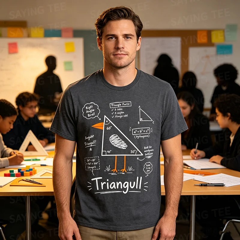 Y2k Mathematik Geometrie Persönlichkeits-T-Shirts, Dreieck Möwe Vogel Wortspiel Lustiges Geometrisches T-Shirt aus Weicher Baumwolle – Detail 5
