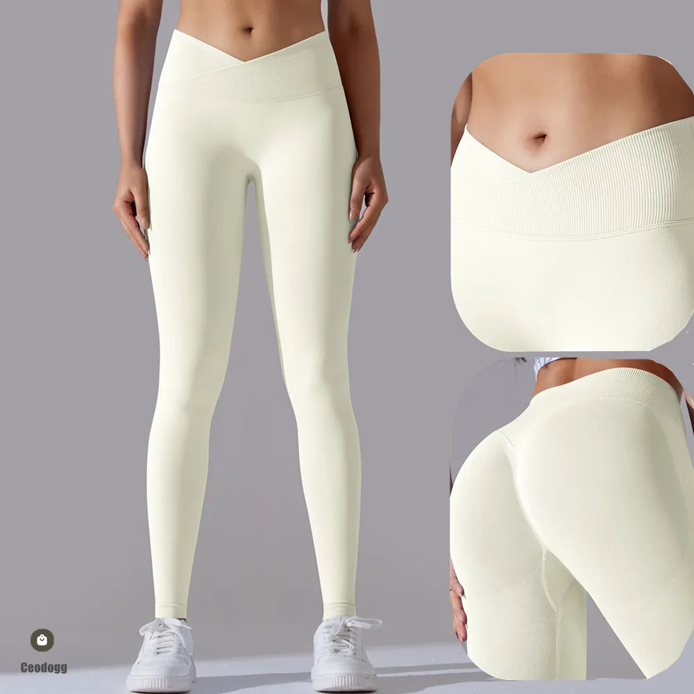 

Plus Size 2XL Cross V Waist Women Yoga Leggings Hips Lifting Gym Seamless Sport Pants Fitness Workout Running Gym Leggings XP288