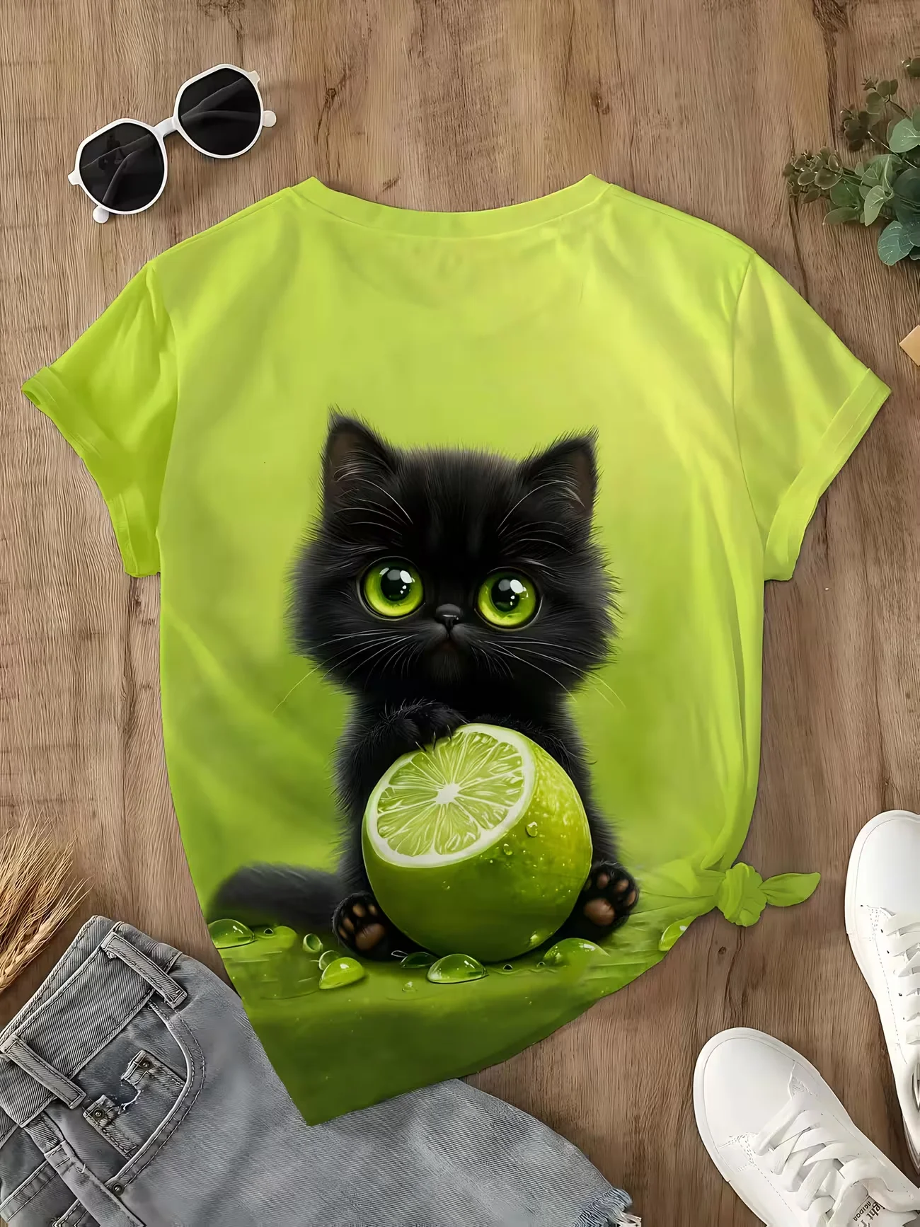 Funny Cat Graphic 3D T-shirt Novelty Cute Kitten Print Men's T-shirt Fashion Street Personality Short Sleeve Top Summer Clothing