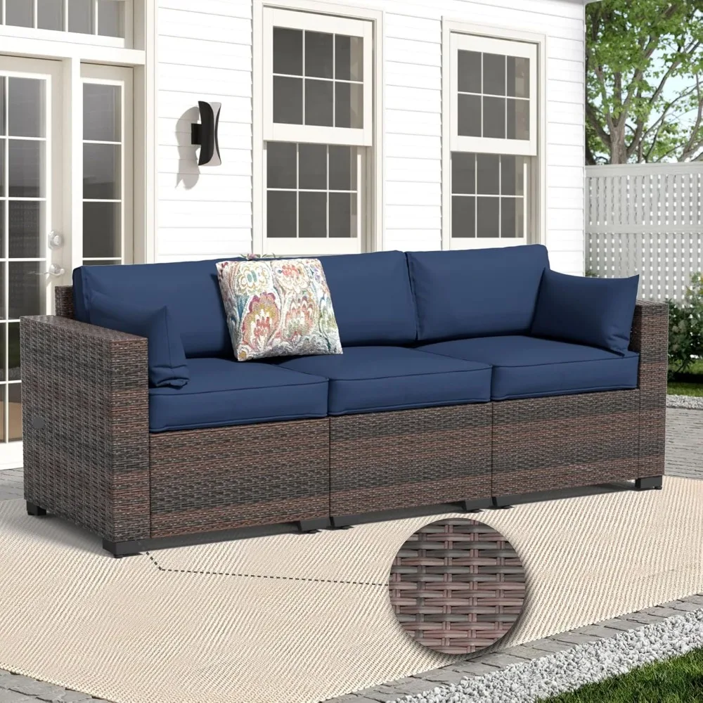 

Outdoor Patio Furniture Set, 3-Seat Patio Sofa, All-Weather PE Rattan Sectional Conversation Set, Waterproof Couch w/T