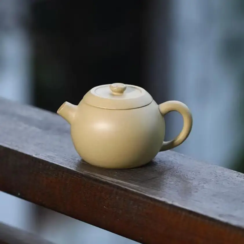 Yixing Zisha Teapot, Round Bead Shape Made of Original Benshan Green Clay, Exquisite Double‑Layer Lid Design Household Kung Fu