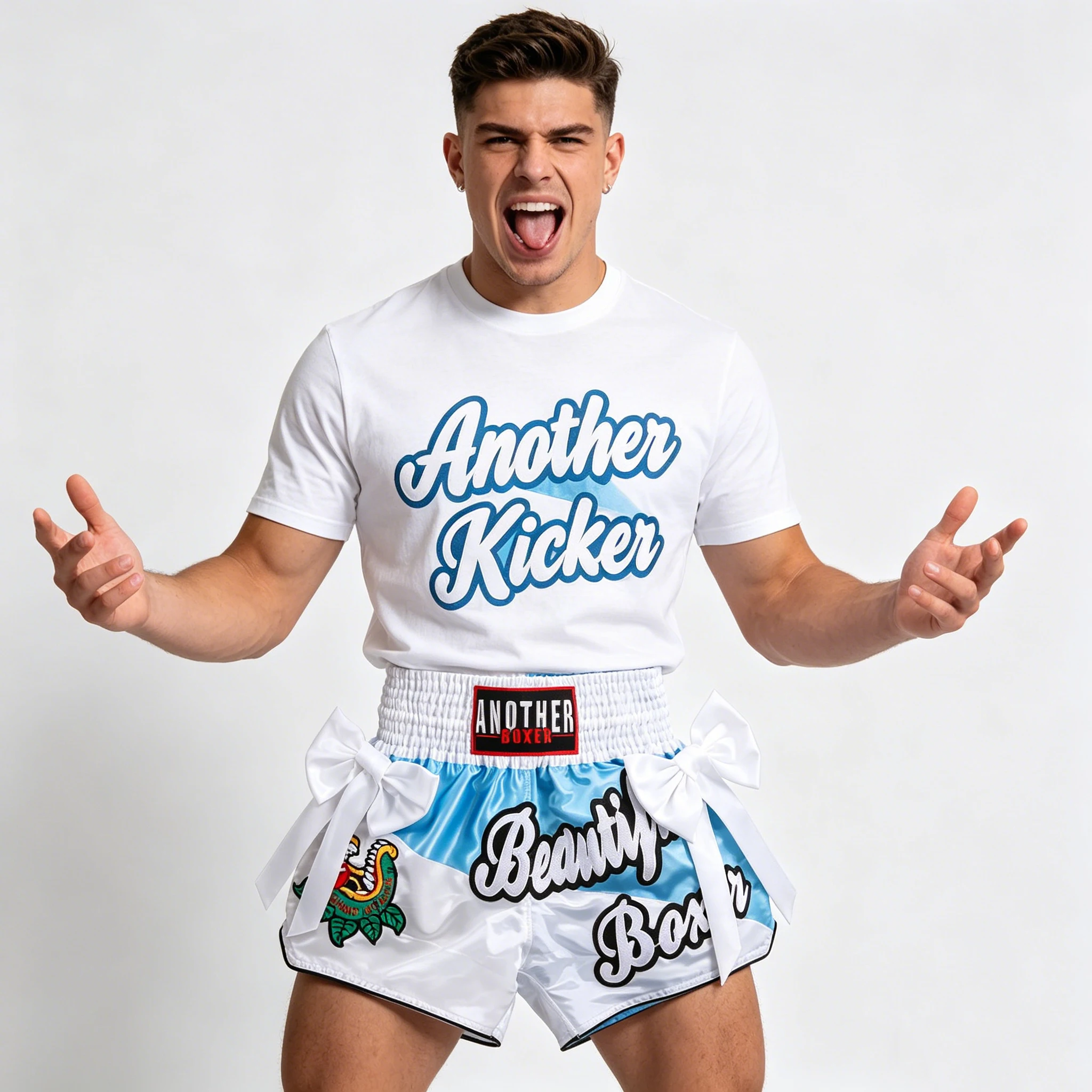 Classic Thai Shorts Bow Ribbons Muay Thai Boxing Pants Men Women Child Embroidery Kickboxing Training Cage Fighting MMA Pants