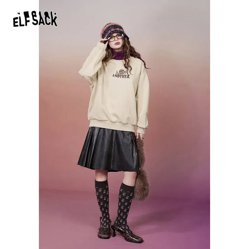 ELFSACK Gyary Y2K 2000s PU Skirt Women 2023 Winter New Korean Fashion Designer Bottom