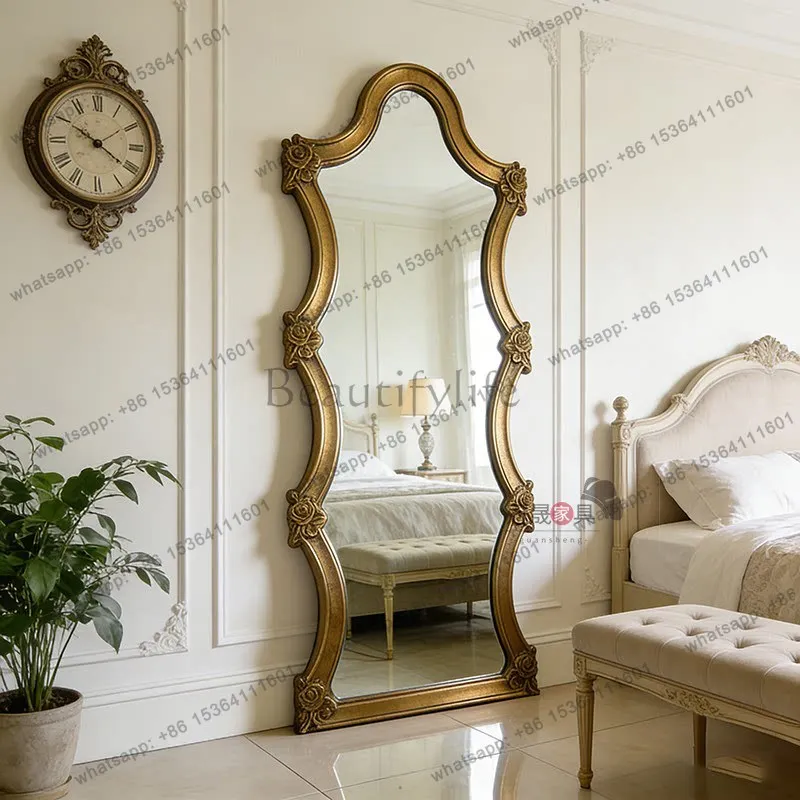 European antique floor-to-ceiling mirror villa luxury carved special-shaped full-length mirror