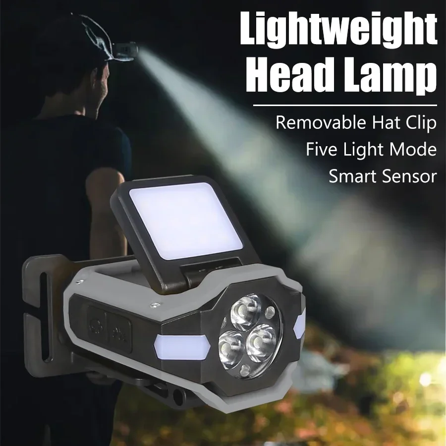 

Induction 3LED+COB Headlamp USB Rechargeable Headlight with 6 lighting Modes Portable Head Light Camping Hiking Working lantern