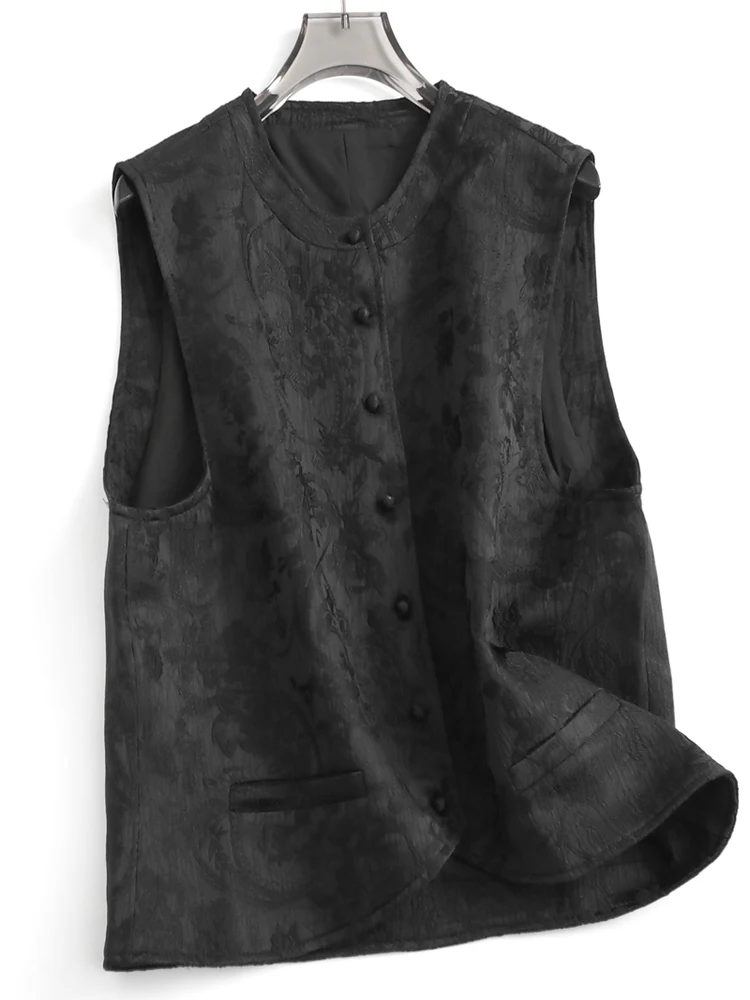 

Pure Color Relief Embroidery Loose Slim round Neck Chinese Style Sleeveless Jacket New Women's Vest M379 Spring 2024 Polyester