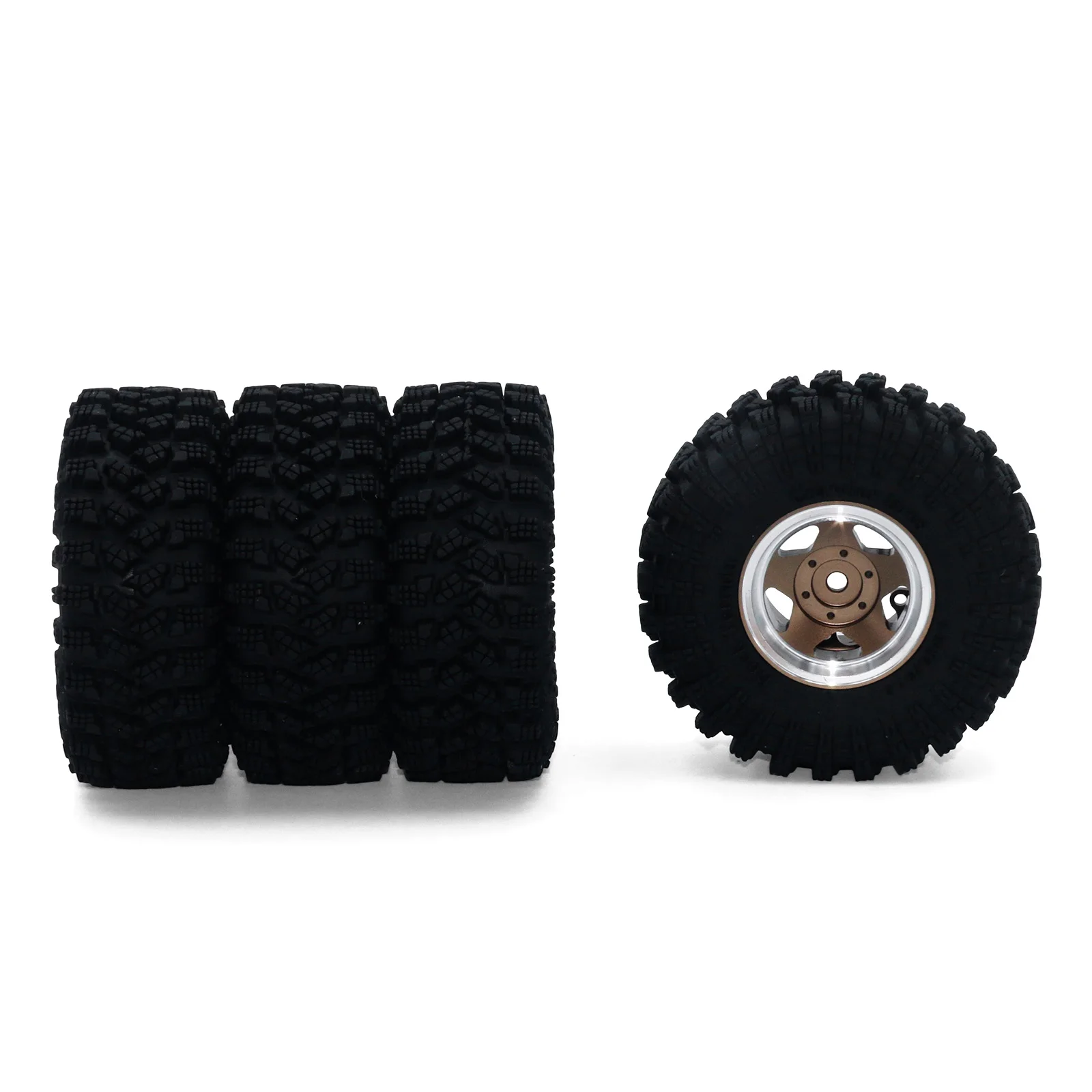 1,0-Zoll-Bettrock-Kletterreifen |     Reifen aus weichem Gummi mit hohem Griff |     Geeignet für RC-Kletterwagen im Maßstab 1:18 und 1/24 wie Scx24/Fcx24/Trx4M/Ax24